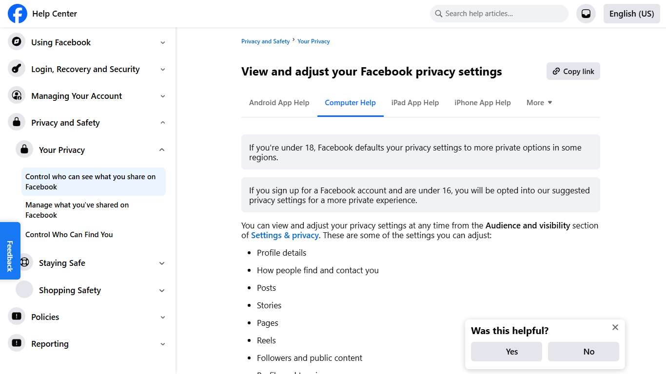 View and adjust your Facebook privacy settings Facebook Help Center